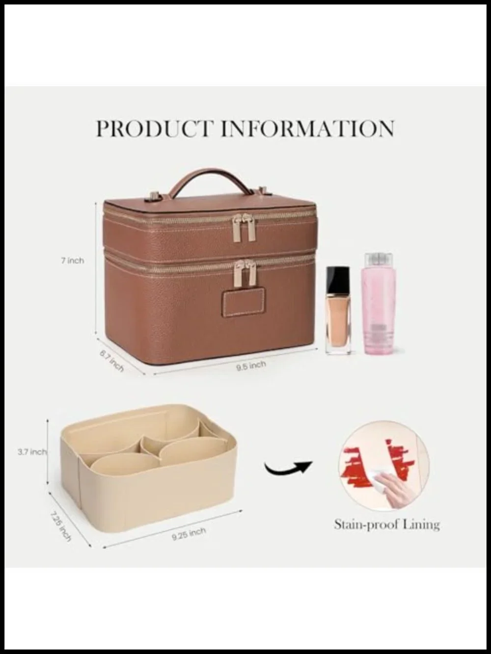 Large Makeup Bag Duo Vanity Case for Women Leather Makeup Case Travel Toiletry